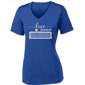 NEW - Ladies V Neck T Shirt Live Pickleball Graphic Tee‎ Shirt Blue Size M